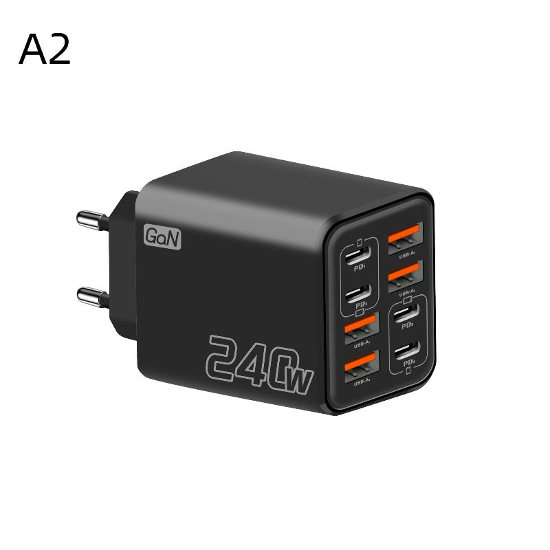 1Pcs 8 In 1 Fast Charging Phone Charger Power Adapter 240W Gan Usb C Charger Type C Eu/Us/Uk Plug Wall Charger For Phone