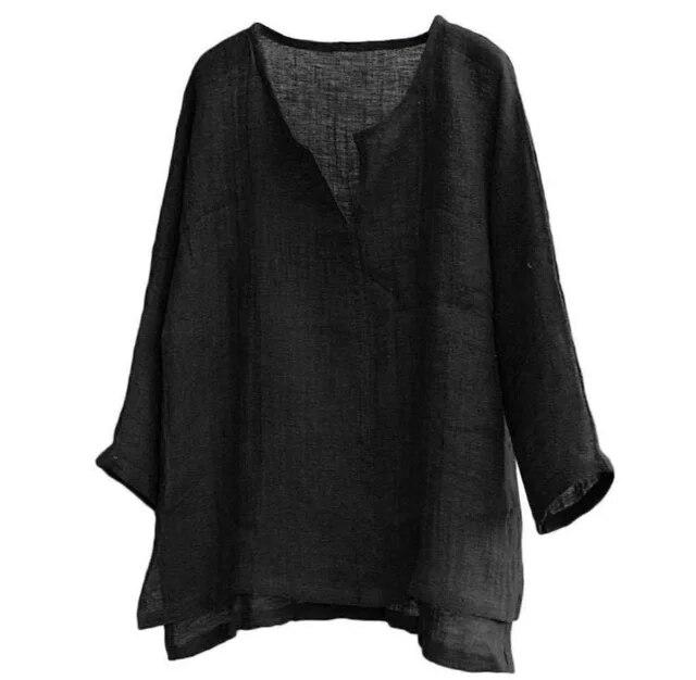 Men's Summer Spring Long Sleeve Loose Shirt Solid Color Casual Long Sleeve Cool Shirt Vn-eck Tops Size
