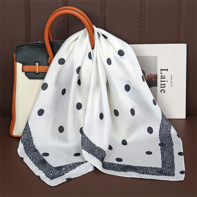 

Luxury Brand 2026 Dot Print Square Silk Scarf for Women Hijab Hair Bands 70cm Neckerchief Female Satin Shawl Ribbon Headband 70x70cm