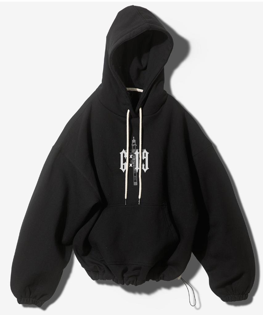 [Non Brushed/ Brushed] (Setup) 6:19 Cross String Hoodie+Pants - Black