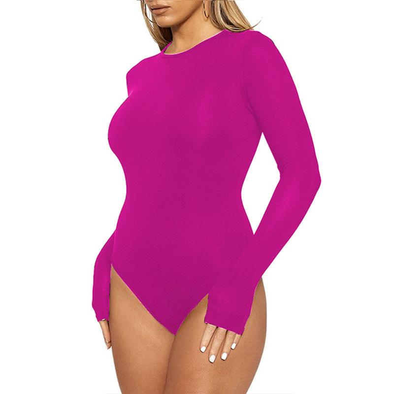 European Fashion Sexy Long Sleeve Bodysuit with Leggings - Solid Color, Round Neck, Perfect for Nightclubs and Home, Autumn/Spring Wear