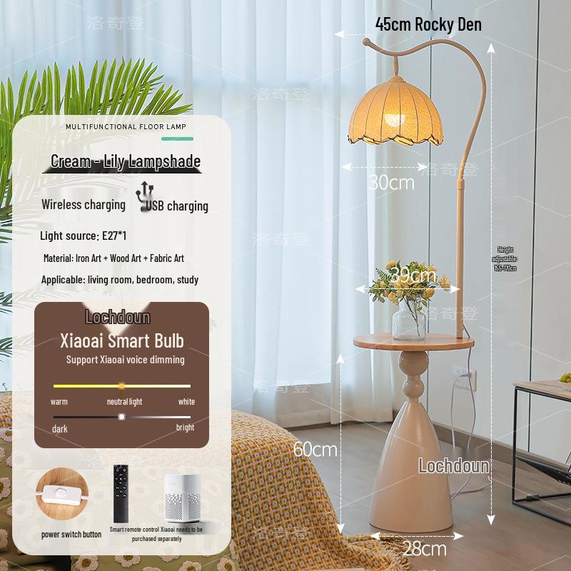 Cream Storage Shelf Floor Lamp with Ambient Light for Living Room or Bedroom