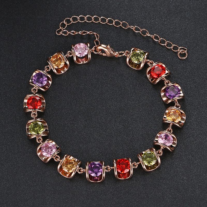 Fashion Colorful Zircon Bracelet Series for Women, Micro Paved Zircon Luxury Jewelry