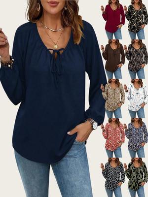 European & American Plus Size Women's Retro Floral V-Neck Chiffon Blouse 