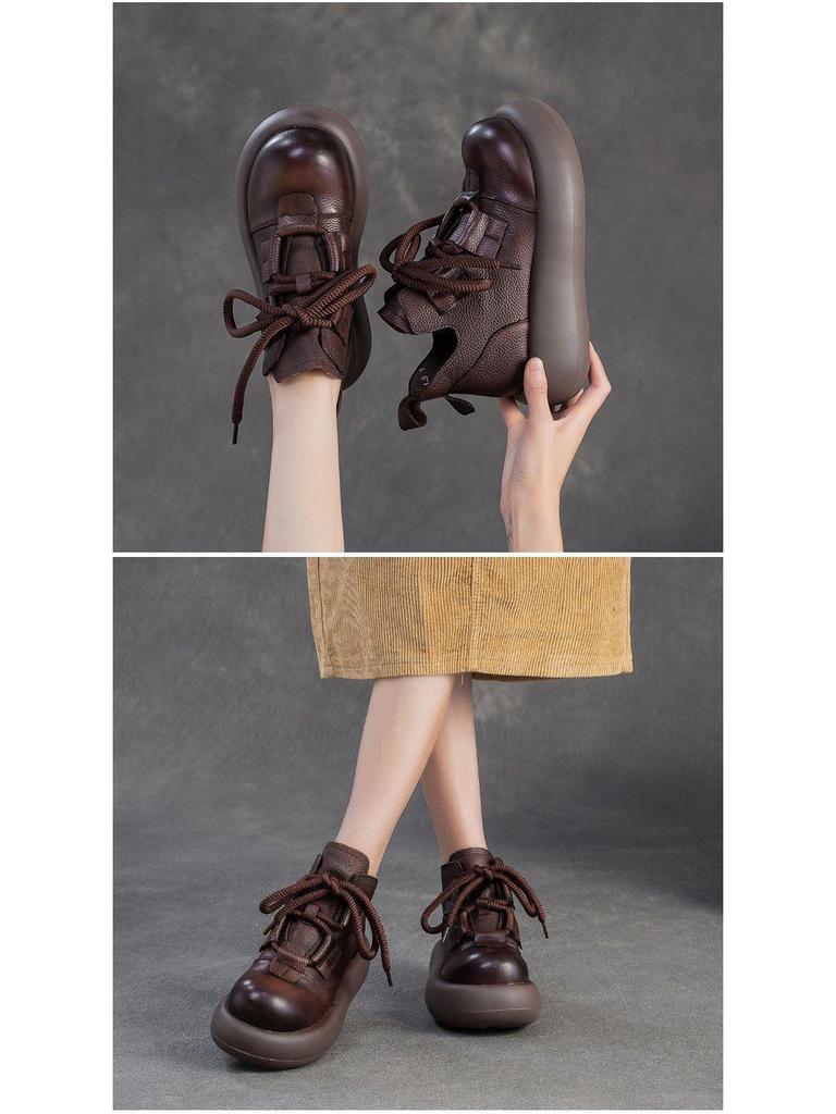 Genuine Soft Leather Martin Boots - Warm, Stylish & Versatile Retro Ankle Boots for Women, with Thick Platform Sole.