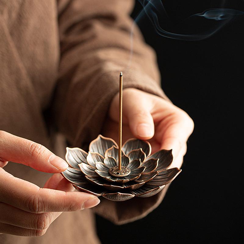 Metal  Incense Burner Stick Holder Buddhism Lotus Line Incense Plate Sandalwood Coil Base Temples Yoga Studios Home Decoration