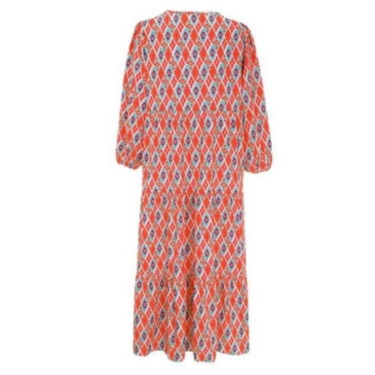 Women Bohemian Floral Print Dress V Neck A Line Maxi Beach Dress with Puff Sleeves Casual Loose Printed High Waist Swing Hem Dress for Beach Party