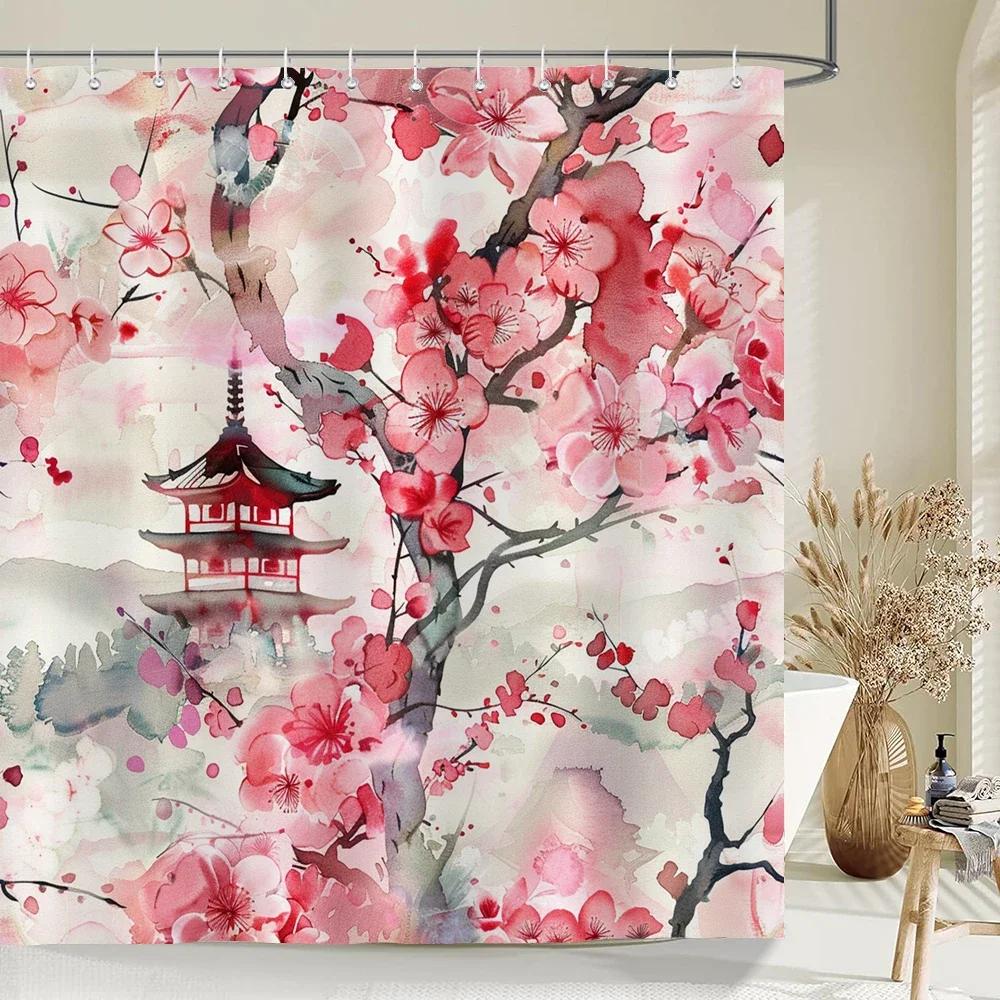 Waterproof Polyester Fabric Shower Curtain Japanese-Style Waves Samurai Landscape 3D Printing Bathroom Decor Shower Curtains