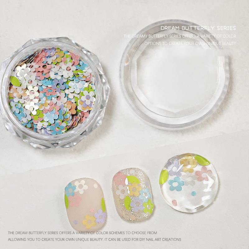 

1 банка полых цветов, блестки для нейл-арта, мини-блестящие хлопья, пайетки для ногтей, украшение для нейл-арта, шармы для кончиков маникюра для женщин as the picture
