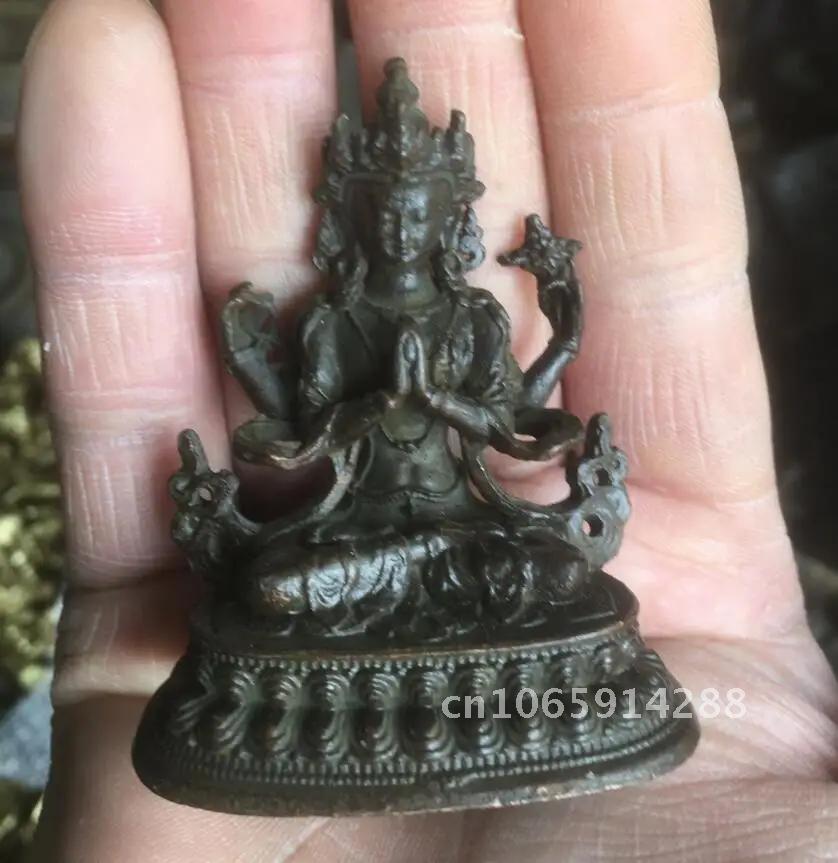 Alloy Buddha Ornament Four-Armed Avalokiteshvara Buddha Ornament Tibetan Height Home Crafts Guanyin Decoration Living 6cm Room