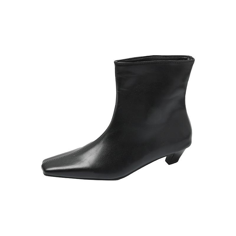 Autumn and Winter New Versatile Cat and Thin Boots Niche Small Ankle Boots Large Size Square Head Medium Heel Short Boots Women