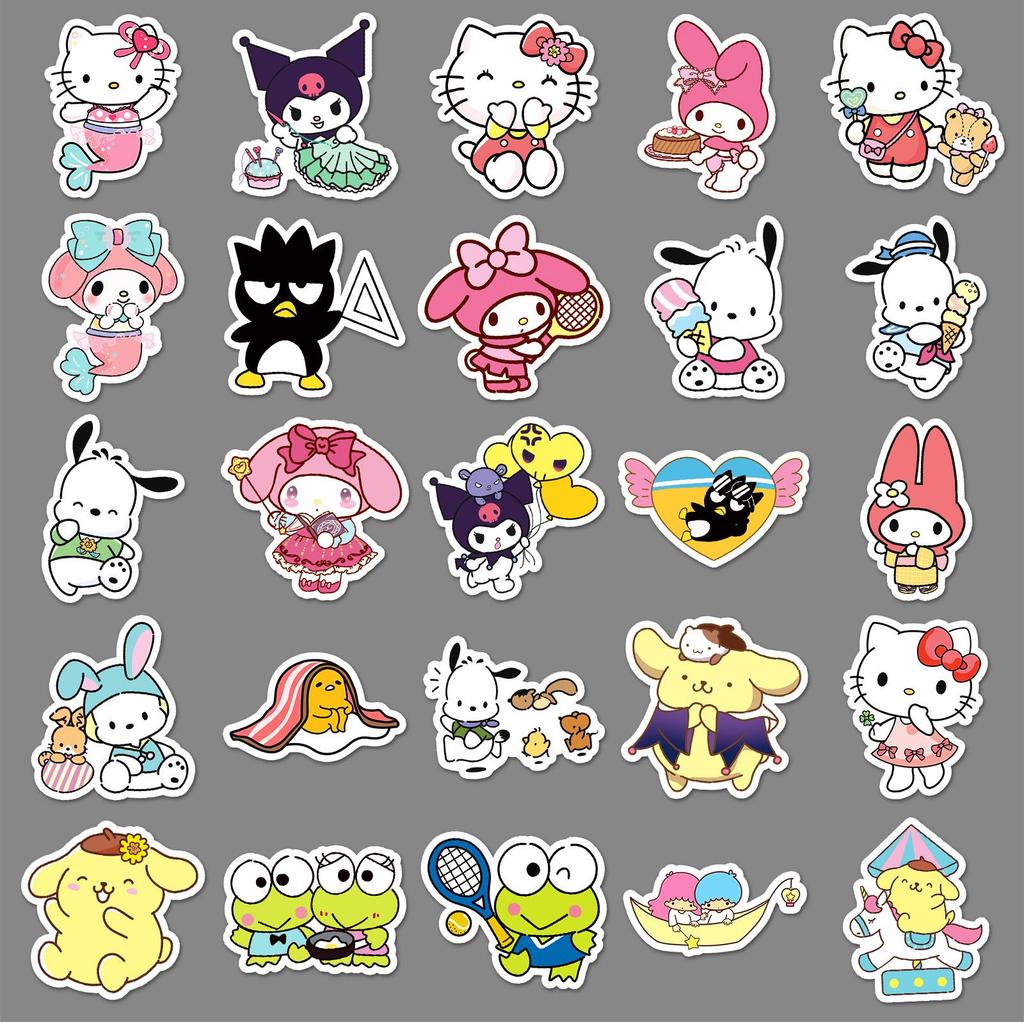 50 Sanrio Cute Cartoon Stickers: Guka, Pompompurin, Kuromi for Decorating Phone Cases, Small Mochi Stickers