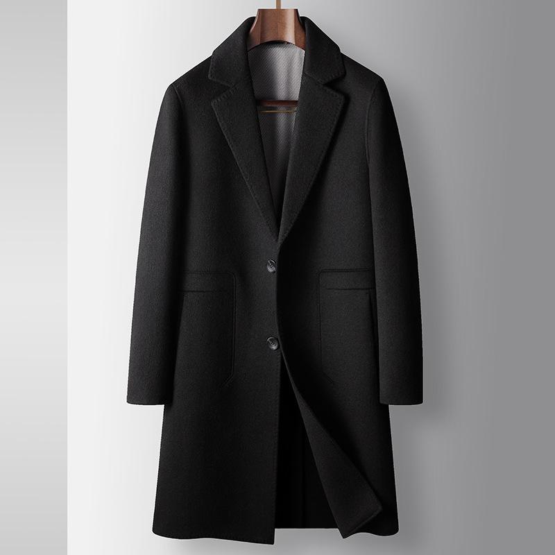 

Осенне-зимний двусторонний шерстяной тренчкот с воротником средней и длинной длины, молодежное деловое теплое шерстяное пальто 195 чёрный