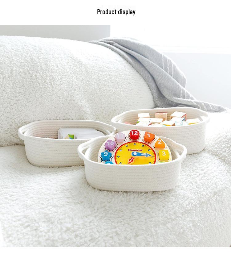 Cotton & Jute Woven Storage Basket - Cosmetics, Snacks, Sundries Organizer