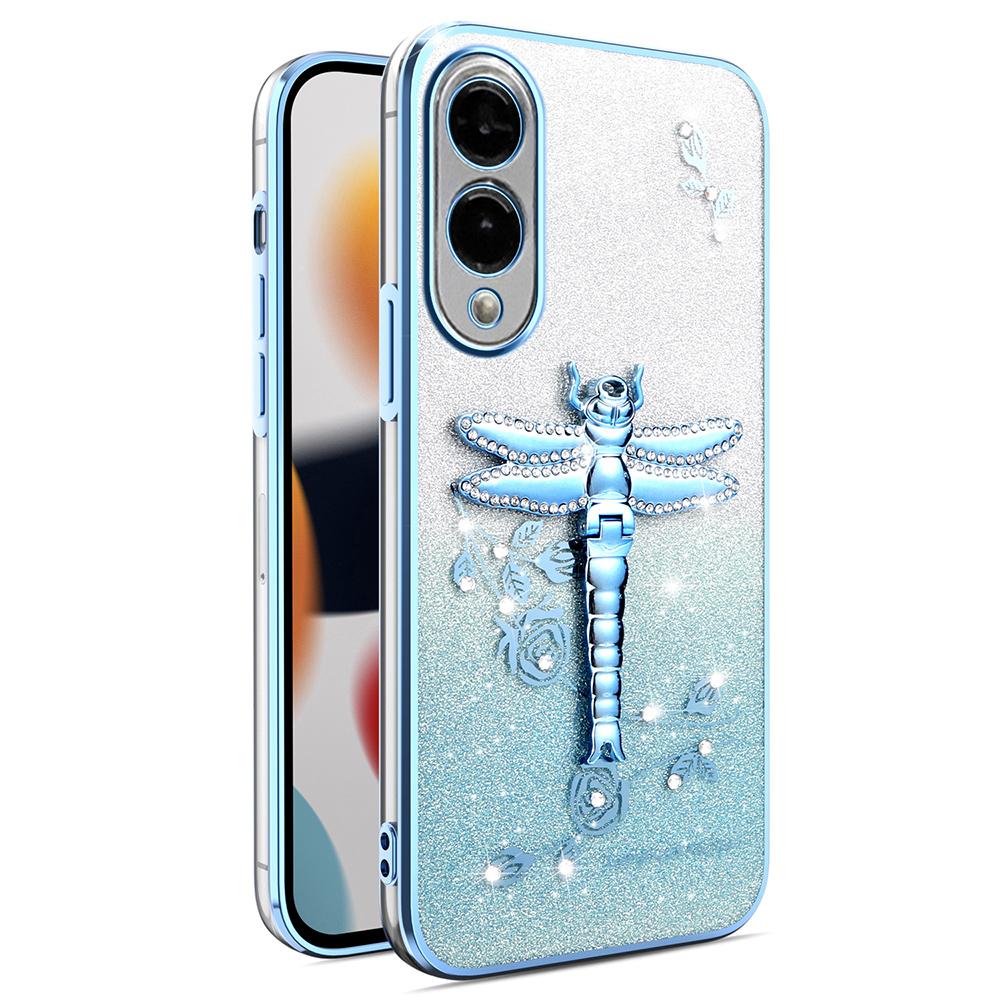 

KADEM For Samsung Galaxy S25 Edge Case Dragonfly Kickstand TPU Flowers Glitter Phone Cover Blue