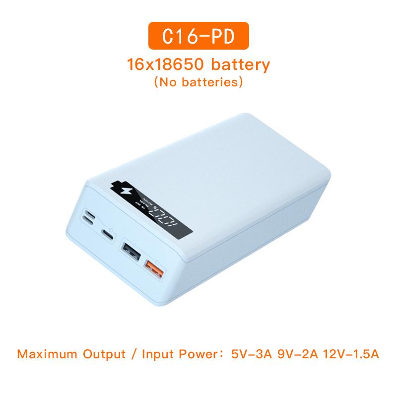 C16N Odnímateľný QC3.0 PD LCD displej Urob si sám 16x18650 puzdro na batériu Puzdro na batériu Power Bank Shell 5W/10W bezdrôtový nabíjací box bez batérie