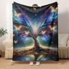 Für Baum des Lebens, Schmetterlinge, Kosmische Energie-Thema Flanelldecke, Glamour-Stil, Digitaldruck, Ganzjahreskomfort, Reißfest, Gestrickt Cr