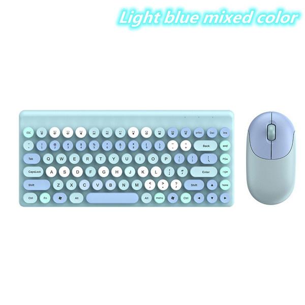 Wireless Keyboard and Mouse Set Retro Girl Style Round Button Home Office Keyboard and Mouse Set 2pcs/set