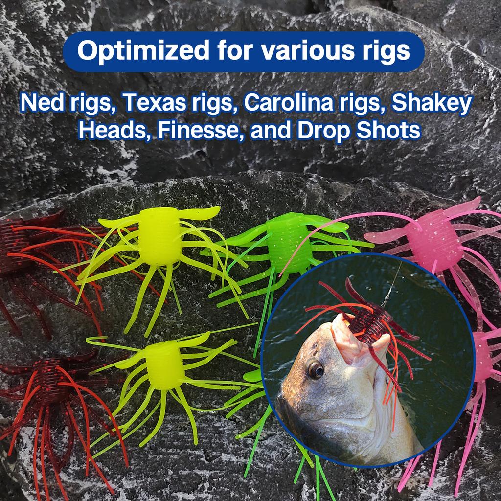 1.8g&2.8g 10pcs Sinking Soft Fishing Lure Wacky Worms with Multiple Tentacles Bass Fishing Artificial Bait Tackle