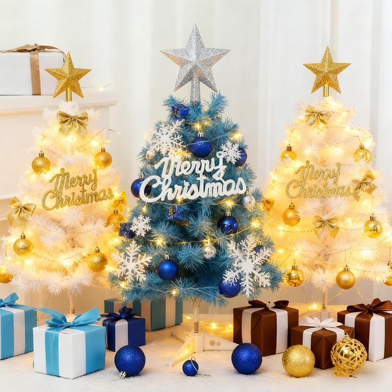 35/45/60Cm Diy Christmas Tree With Led Lights Desktop Ornaments Handmade Artificial Xmas Tree New Year Gift Home Office Decor
