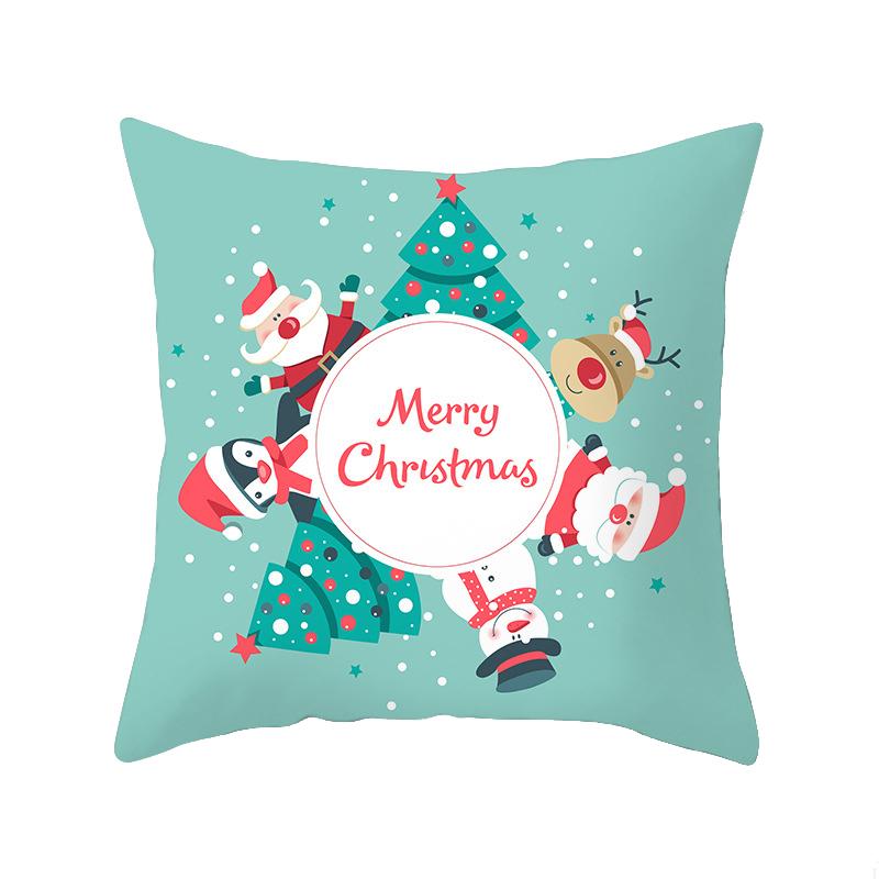 Christmas Cartoon Santa Claus Elk Penguin Decorative Pattern Pillow Case Bedroom Living Room Sofa Cinema Car Throw Pillow Case