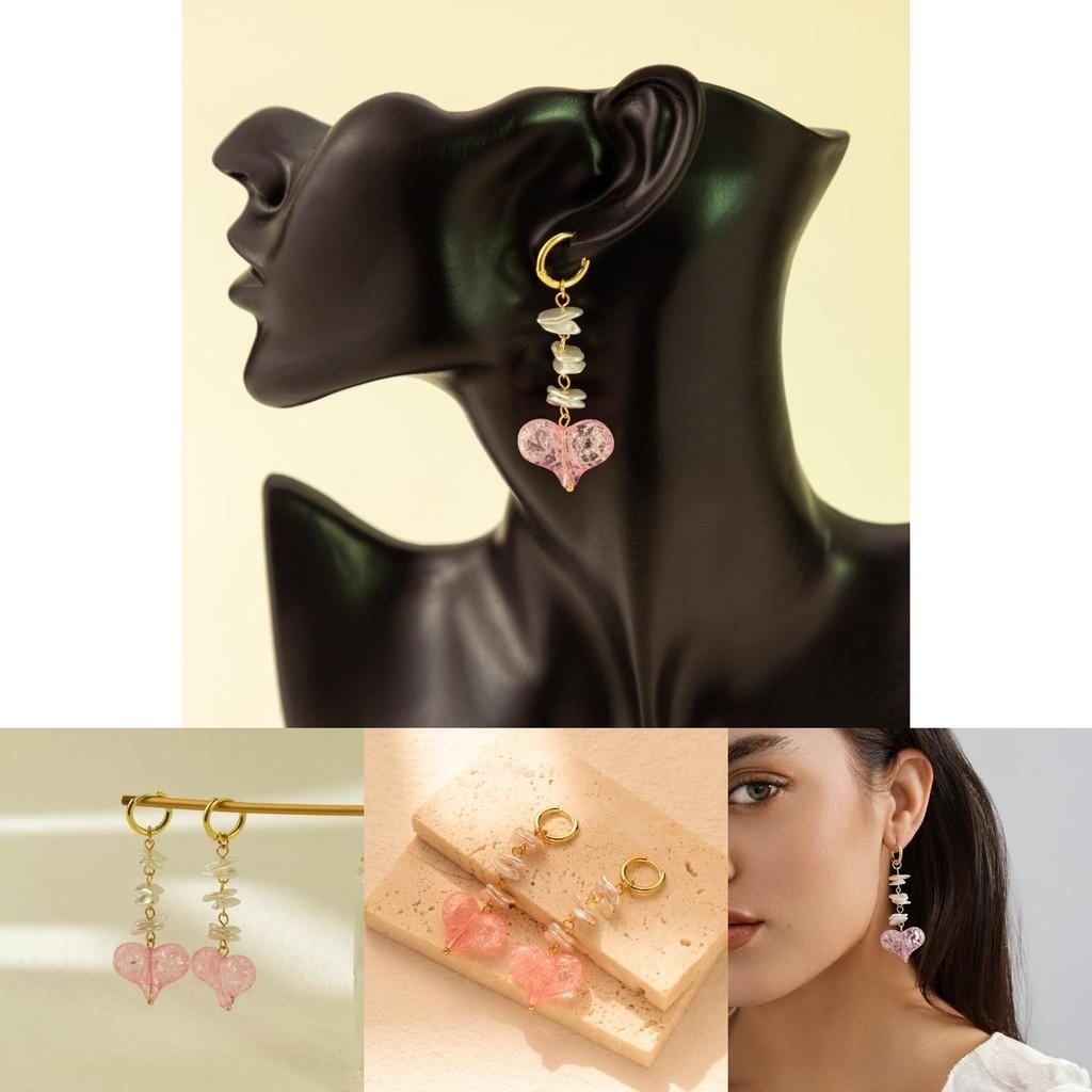 Fashionable Pink Heart Geometric Earrings With Electroplated Finish For Trendy Women