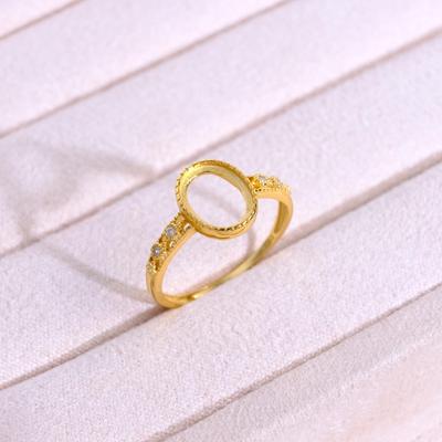 Gold-Plated S925 Sterling Silver Filigree Oval Open Ring Setting 