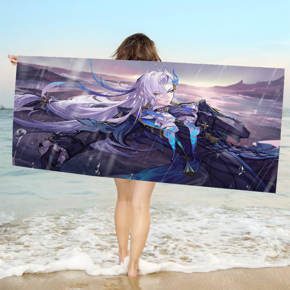 Genshin Impact Neuvillette Microfiber Printed Beach Towel Mountain Climbing Yoga Beach Swimming Running Absorbent Soft Towel