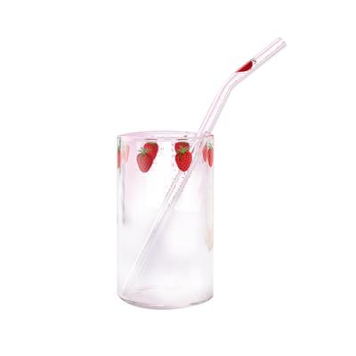 Ins Erdbeergläser, hitzebeständige Wasserbecher mit Strohhalmen, süßer kalter Strohbecher