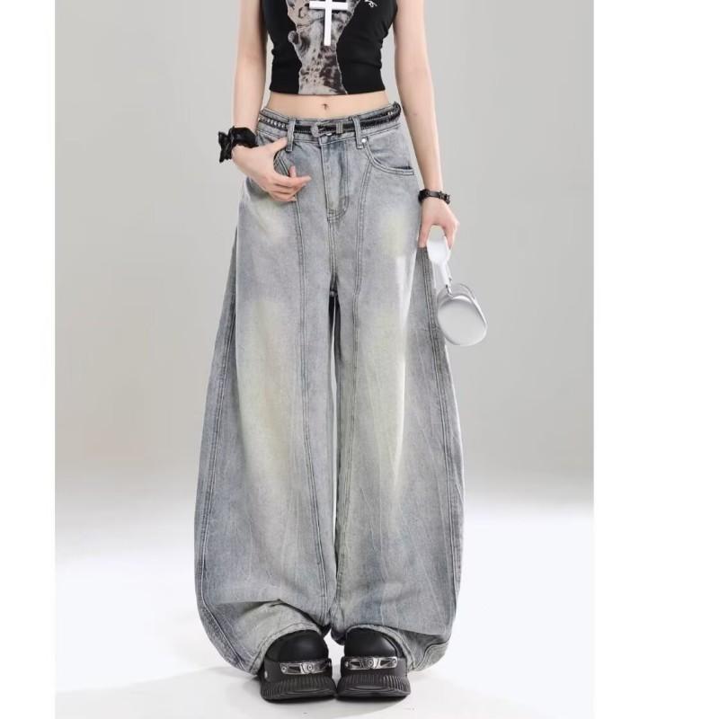 Vintage Wide-Leg Denim Pants Men Women Relaxed Fit Cropped Flare Trousers Streetwear Style
