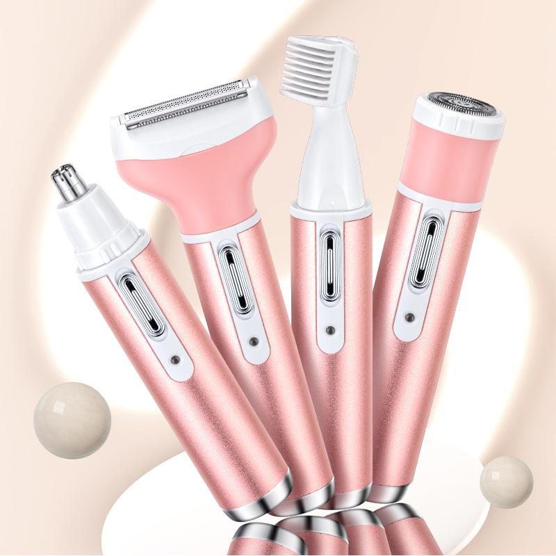 

4 в 1 электрическая бритва для женщин, безболезненный эпилятор для усов, триммер для ног, бикини, тела, эпилятор для женщин, эпилятор для лица, удаление волос розовый