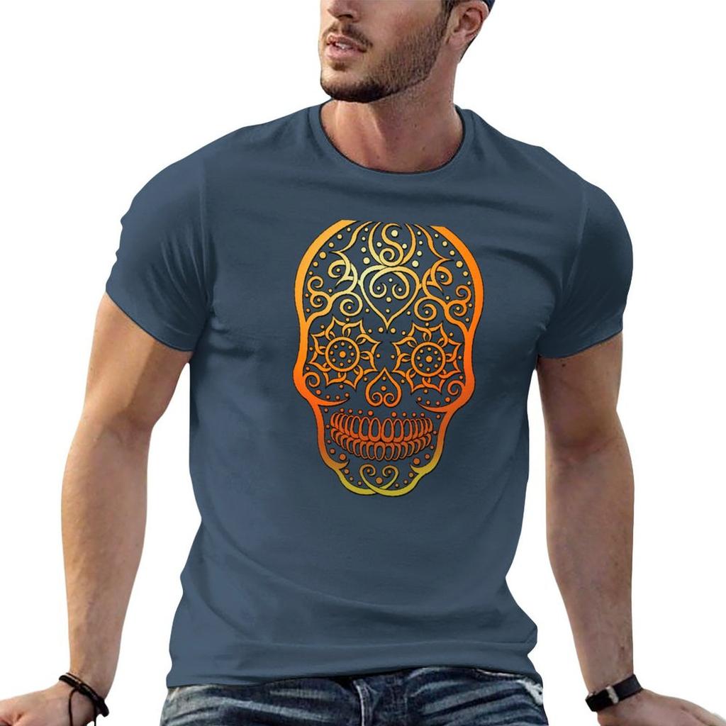 Halloween Copper Goddess Sugar Skull Tshirt Basic Short Sleeve Cotton Blend Tshirt