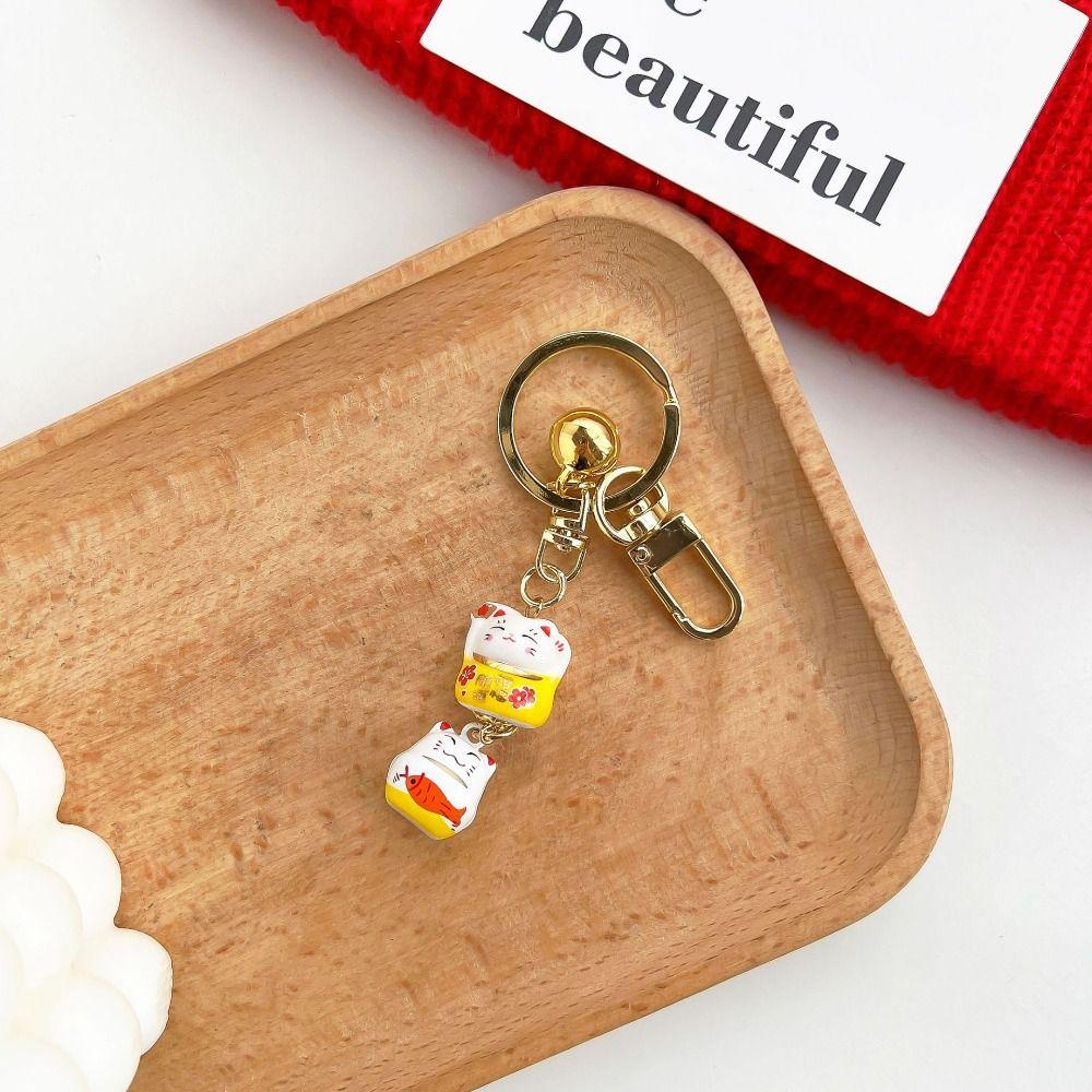 Zinc Zinc Alloy Cartoon Key Charm Bell Pendant Lucky Cat Pendant Cute Maneki Neko Key Chain  Children