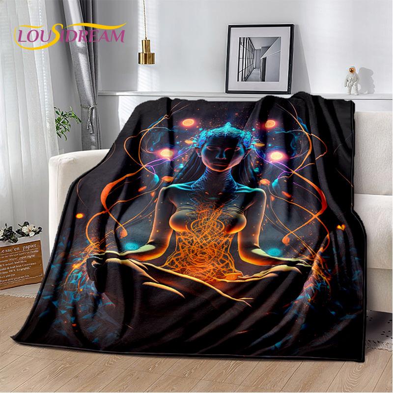 3D Yoga Zen Naturalize Meditation Rainbow 7 Chakra Blanket,Flannel Throw Blanket for Home Bedroom Bed Sofa Picnic Office Hiking