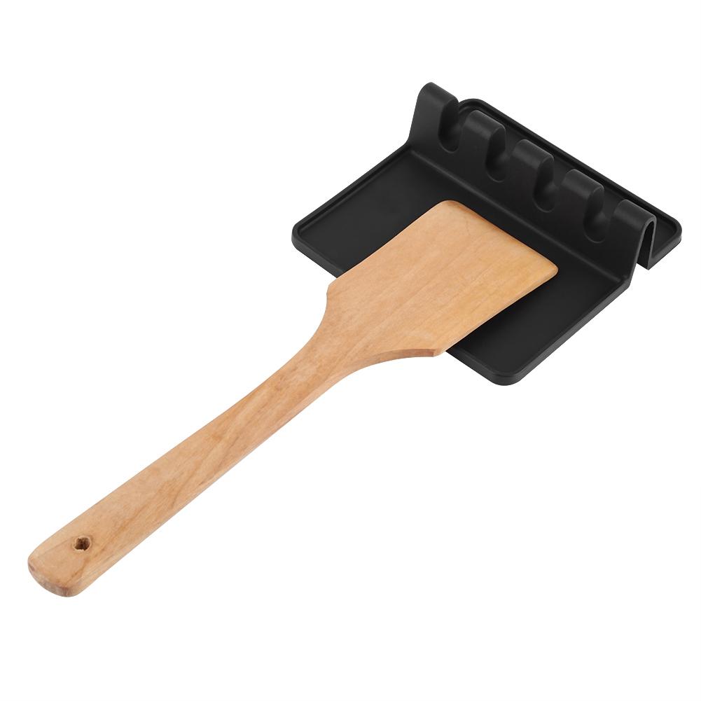 Food Grade Silicone Rack Spoon Spatula Utensils Rest Holder Organizer Kitchen Tool Black