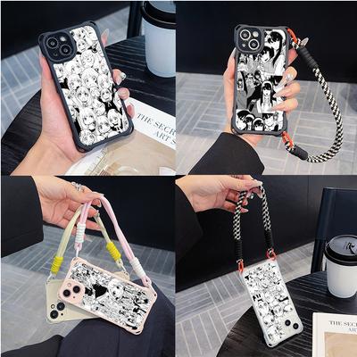 Ae98 SPY×FAMILY Anime Art Soft Phone Cases for iPhone 16 15 14 13 12 11 Pro Max 8 7 Plus XR XS with Wrist Strap Lanyard Corner Protection Back Cover