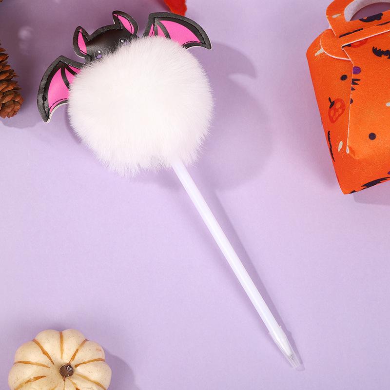 1Pc Purple Bat Halloween Pen, Novelty Plush Pompom Ballpoint Pen 0.7mm Black for School Halloween Party Favors, Office Signature Pens Writing, Portabl