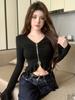 Chic Flare Sleeve Zipper Cropped T-Shirt for Women - Slim Fit Early Autumn Top