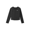 Sports Lifestyle Series Round Neck Comfortable Long Sleeve Regular T-Shirt Women Tops Carbon-Black L225W151-0018