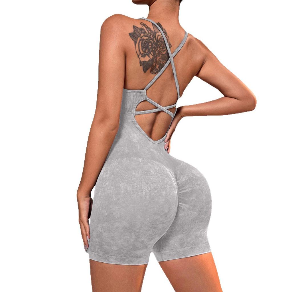 Women's Seamless Criss-Cross Back Yoga Camisole & High-Waist Hip-Lifting Jumpsuit