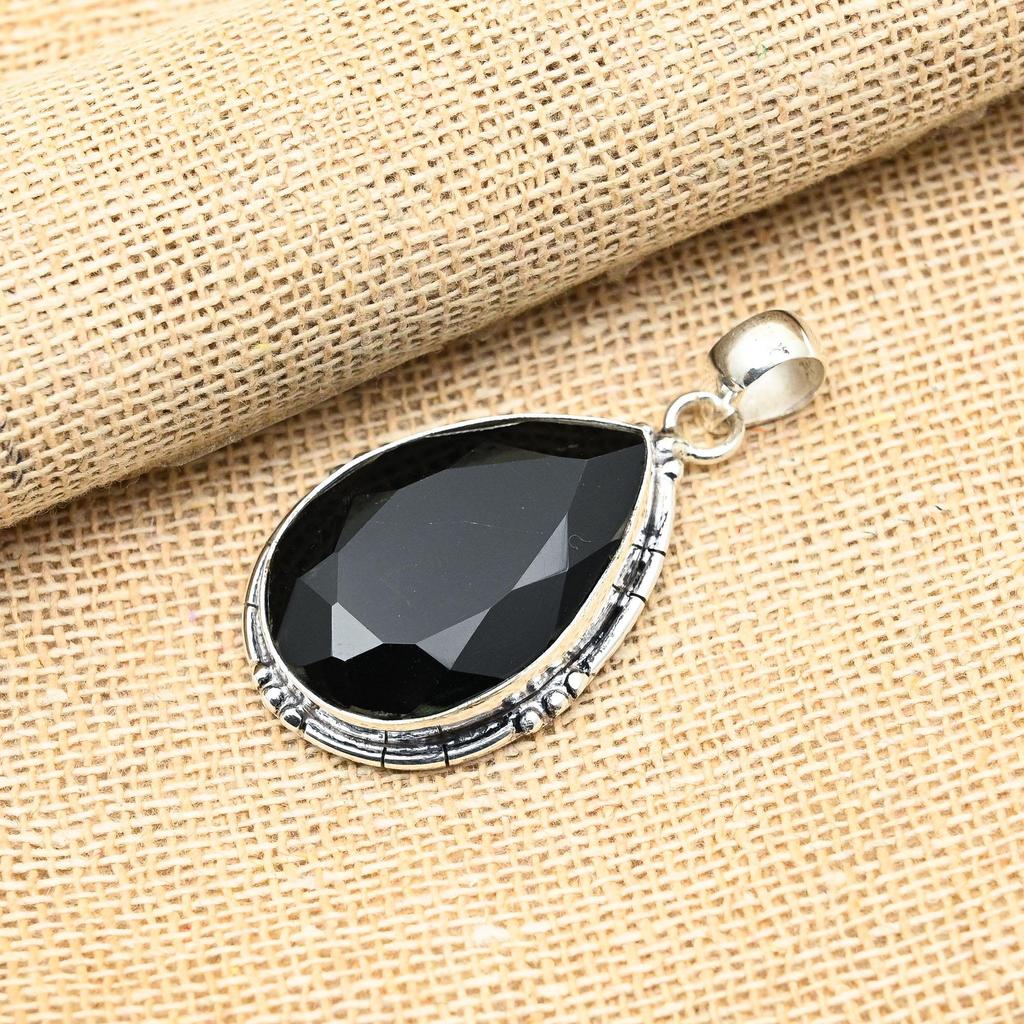 Black Spinel Gemstone Handmade 925 Solid Sterling Sliver Jewelry Pendant For Her