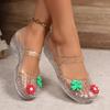 Fashion Plastic Flower Decoration Jelly Shoes Women 2025 Summer Low Wedge Heels Sandals Soft Cloud Non Slip Outdoor Sandals Rain Boots