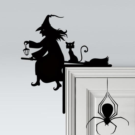 Halloween Door Corner Sign Metal Witch Cat Bat Ghost Spider Web Door Topper Sign Indoor Door Window Frame Decoration
