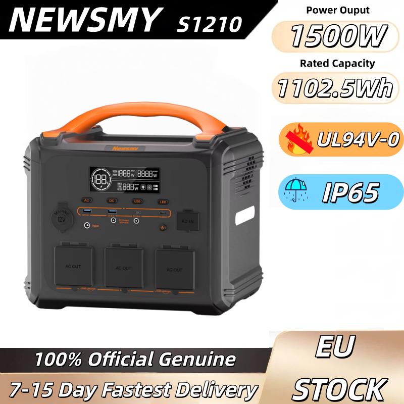 NEWSMY S1210 Station d'énergie portable 2000W, Crête 3000W, Batterie LiMnFePO₄ 1102,5Wh, Charge rapide AC 1300W, Générateur solaire MPPT