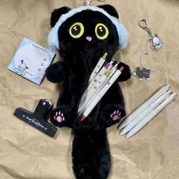 New Plush Kitty Pencil Pouch Fun Cartoon Organizer With Soft Material For Kids And Teens
