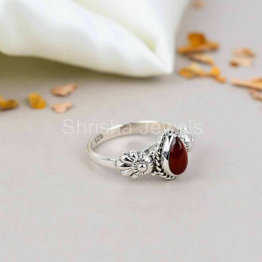 Carnelian 925 Sterling Silver Pear Shape Gemstone Handmade Boho Jewelry For Women