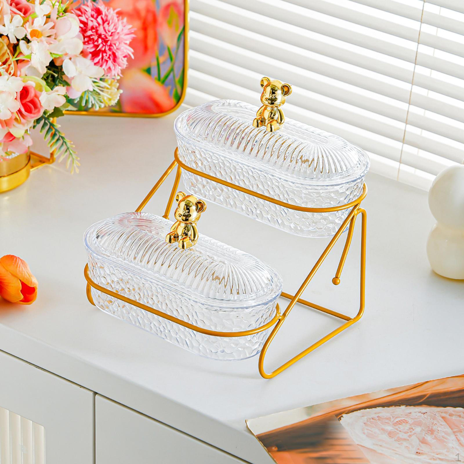 Fruit Basket Appetizer Platter 2 Tier Elegant Countertop Organizer Bowl Tiered Serving Tray bear clear