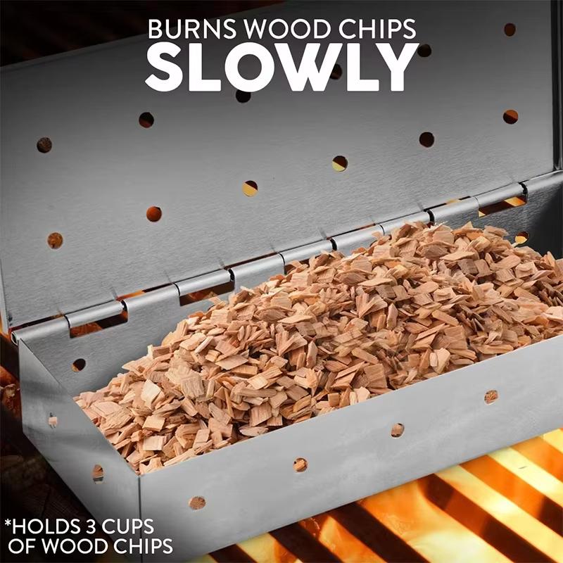 Stainless Steel Smoker Box Professional Rectangle Smoky Stainless Steel Smoker Box for Wood Chips BBQ Grilling