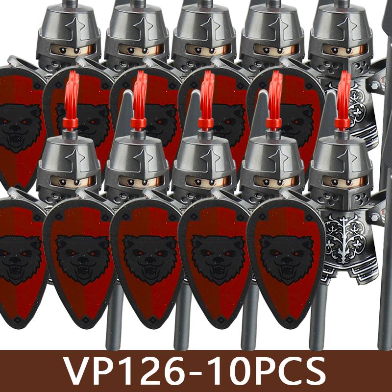 Medeltida Slottssoldat Figurer Byggklossar Militär Armé Riddare Romersk Krigare Infanteri Milis Orcher Tillbehör Klossar Leksaker