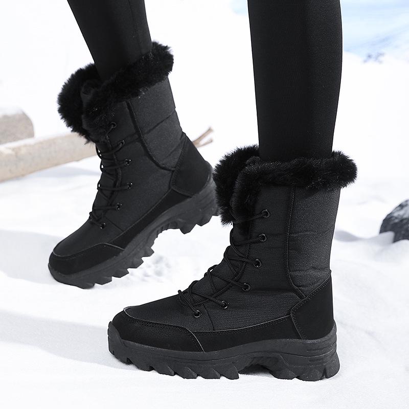 

Women s Non-Slip Fleece-Lined Warm Cotton Snow Boots - Wear-Resistant & Fashionable for Outdoor Casual Wear 38 чёрный